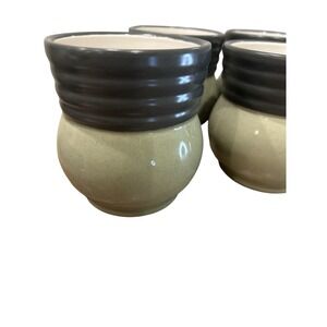 Pfaltzgraff Espresso Cups Set of 8‎ Sage Green Charcoal Grey Ribbed Stoneware